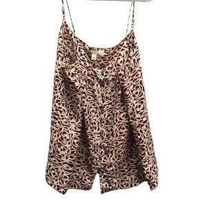Banana Republic Silk Cami Tank Top Womens XL Brown Buttons Sweetheart Neck